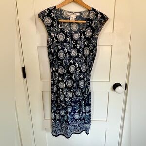 Max Studio Navy and White Floral Scoop Neck Dress